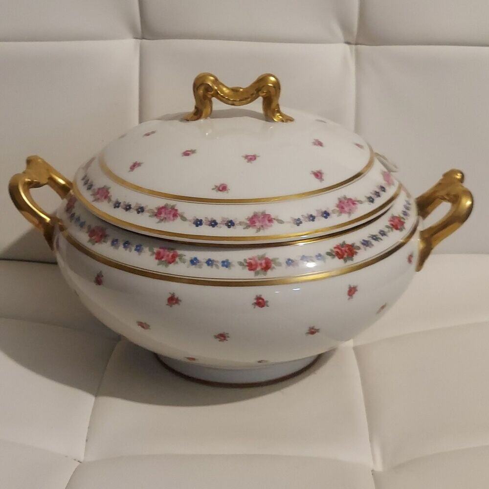 Antique 19th Century Limoges France Porcelain Fontenay Serving Bowl / Tureen